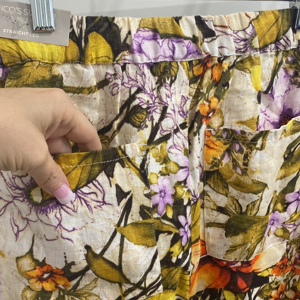 NWT Chico’s 💯% Linen Floral-Print Straight-Leg Pants | Size 10 - Picture 8 of 11